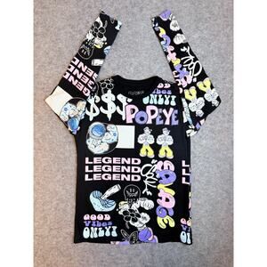 POPEYE Good Vibes Legend Pink Black Printed Long Sleeve Shirt Women's Size M